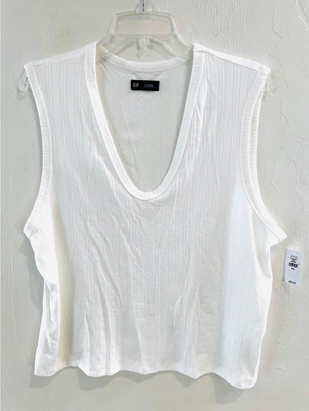 GAP White Ribbed V-Neck Sleeveless Tank Top
